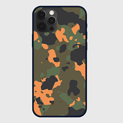 Чехол для iPhone 12 Pro Камуфляж: хаки/оранжевый, цвет: 3D-черный