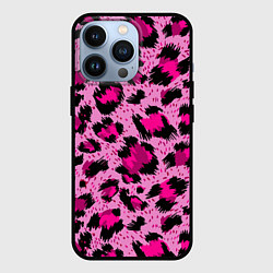 Чехол для iPhone 13 Pro Розовый леопард, цвет: 3D-черный