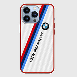 Чехол для iPhone 13 Pro BMW Motorsport: White Carbon, цвет: 3D-красный