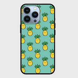Чехол для iPhone 13 Pro Веселые ананасы, цвет: 3D-черный