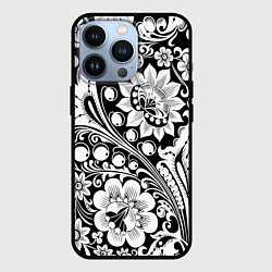 Чехол для iPhone 13 Pro Хохлома черно-белая, цвет: 3D-черный
