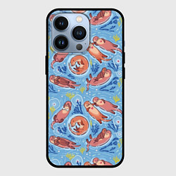 Чехол для iPhone 13 Pro Весёлые дружные выдры, цвет: 3D-черный