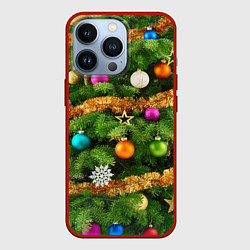 Чехол для iPhone 13 Pro Живая новогодняя ёлка, цвет: 3D-красный
