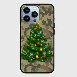 Чехол для iPhone 13 Pro Ёлка на армейском камуфляже для нового года, цвет: 3D-черный