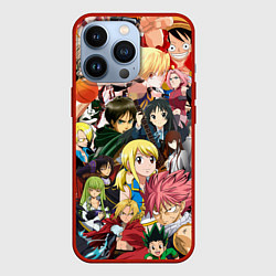 Чехол для iPhone 13 Pro Аниме коллаж, цвет: 3D-красный