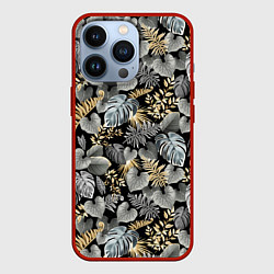 Чехол для iPhone 13 Pro Серебряные листочки, цвет: 3D-красный
