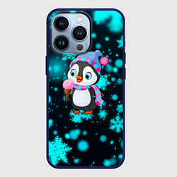Чехол для iPhone 13 Pro Новогодний пингвин, цвет: 3D-тёмно-синий