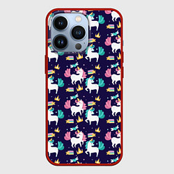 Чехол для iPhone 13 Pro Unicorn pattern, цвет: 3D-красный