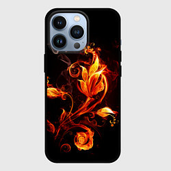 Чехол для iPhone 13 Pro Огненный цветок, цвет: 3D-черный