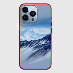 Чехол для iPhone 13 Pro Серо-голубые горы, цвет: 3D-красный