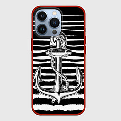 Чехол для iPhone 13 Pro ЧЕРНАЯ ТЕЛЬНЯШКА С ЯКОРЕМ ВМФ, цвет: 3D-красный