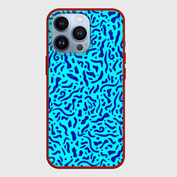 Чехол для iPhone 13 Pro Неоновые синие узоры, цвет: 3D-красный