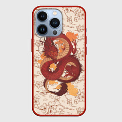 Чехол для iPhone 13 Pro Китайский Дракон и Сакура, цвет: 3D-красный