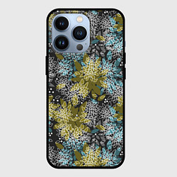Чехол для iPhone 13 Pro Черно оливковый цветочный, цвет: 3D-черный