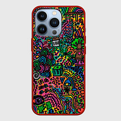Чехол для iPhone 13 Pro Кислотные узоры психоделика, цвет: 3D-красный