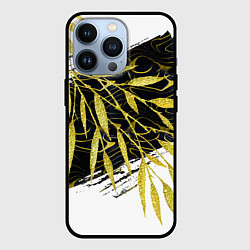 Чехол для iPhone 13 Pro Абстракция с золотыми листьями, цвет: 3D-черный