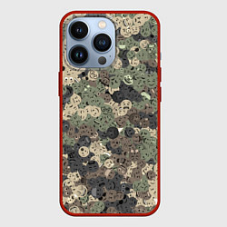 Чехол для iPhone 13 Pro Эмодзи камуфляж, цвет: 3D-красный