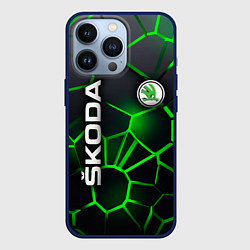Чехол для iPhone 13 Pro 3D плиты с подсветкой Шкода, цвет: 3D-тёмно-синий