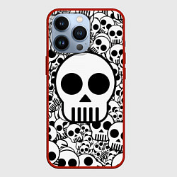 Чехол для iPhone 13 Pro Черепа чб, цвет: 3D-красный