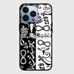 Чехол для iPhone 13 Pro ТОКИЙСКИЕ МСТИТЕЛИ ЛОГОБОМБИНГ ЧБ, цвет: 3D-черный