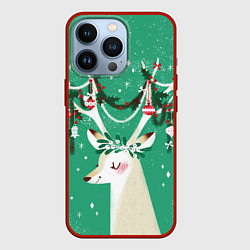 Чехол для iPhone 13 Pro Олень Новый год, цвет: 3D-красный