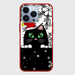 Чехол для iPhone 13 Pro Новогодний кот в колпаке Санты, цвет: 3D-красный