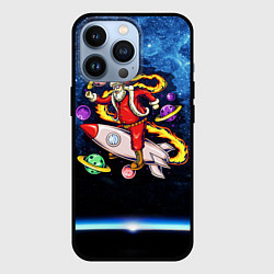 Чехол для iPhone 13 Pro Санта хипстер в очках на ракете в космосе с планет, цвет: 3D-черный