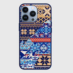 Чехол для iPhone 13 Pro НОВОГОДНИЙ УЗОР ОЛЕНИ И МЕДВЕДИ НОВЫЙ ГОД 2022, цвет: 3D-тёмно-синий