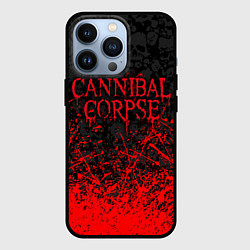 Чехол для iPhone 13 Pro CANNIBAL CORPSE, БРЫЗГИ КРАСОК ЧЕРЕПА, цвет: 3D-черный