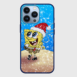 Чехол для iPhone 13 Pro НОВОГОДНИЙ ГУБКА БОБ КВАДРАТНЫЕ ШТАНЫ, цвет: 3D-тёмно-синий