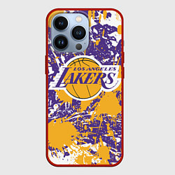 Чехол для iPhone 13 Pro LAKERS ФИРМЕННЫЕ ЦВЕТА БРЫЗГИ КРАСОК LA, цвет: 3D-красный