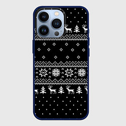 Чехол для iPhone 13 Pro ЧЁРНЫЙ НОВОГОДНИЙ СВИТЕР С ОЛЕНЯМИ 2022, цвет: 3D-тёмно-синий
