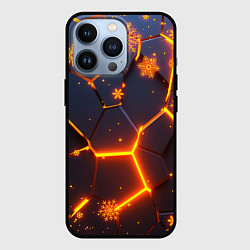 Чехол для iPhone 13 Pro НОВОГОДНИЕ ОГНЕННЫЕ 3D ПЛИТЫ FIRE NEON HEXAGON, цвет: 3D-черный