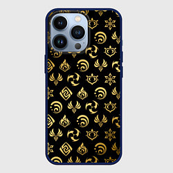 Чехол для iPhone 13 Pro GOLDEN GENSHIN IMPACT PATTERN ЗОЛОТО ГЕНШИН ИМПАКТ, цвет: 3D-тёмно-синий