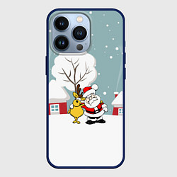 Чехол для iPhone 13 Pro Деревенский Новый Год Дед Мороз и Олень, цвет: 3D-тёмно-синий