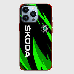 Чехол для iPhone 13 Pro SKODA Логотип Узор, цвет: 3D-красный
