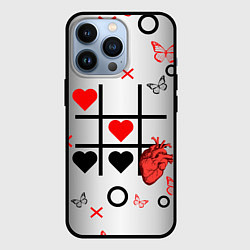 Чехол для iPhone 13 Pro Крестики нолики сердцами, цвет: 3D-черный