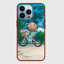 Чехол для iPhone 13 Pro Медведь на велосипеде, цвет: 3D-красный
