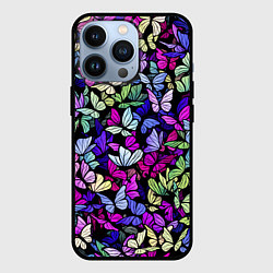 Чехол для iPhone 13 Pro Витражные бабочки, цвет: 3D-черный