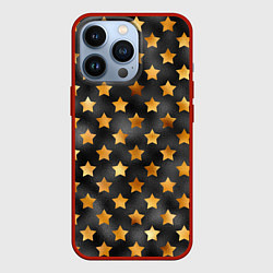 Чехол для iPhone 13 Pro Золотые звезды на черном, цвет: 3D-красный