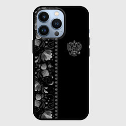 Чехол для iPhone 13 Pro ГЖЕЛЬ RUSSIA ЧБ, цвет: 3D-черный