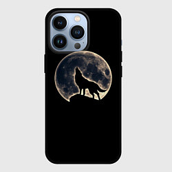 Чехол для iPhone 13 Pro Силуэт волка под луной, цвет: 3D-черный