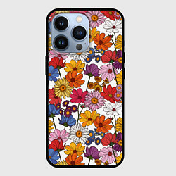 Чехол для iPhone 13 Pro Полевые Цветы на белом фоне, цвет: 3D-черный