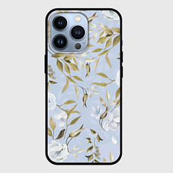 Чехол для iPhone 13 Pro Цветы Золотые Листья, цвет: 3D-черный