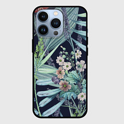Чехол для iPhone 13 Pro Цветы Синие Ботанические, цвет: 3D-черный