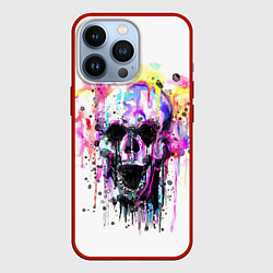 Чехол для iPhone 13 Pro Череп - акварель, цвет: 3D-красный
