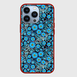 Чехол для iPhone 13 Pro Поле синих цветов, цвет: 3D-красный