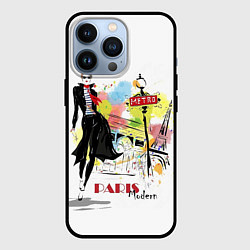 Чехол для iPhone 13 Pro Девушка, Париж, метро, цвет: 3D-черный