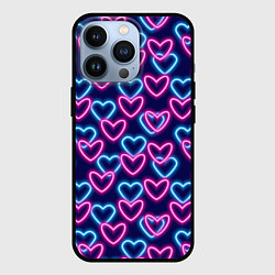 Чехол для iPhone 13 Pro Неоновые сердца, паттерн, цвет: 3D-черный