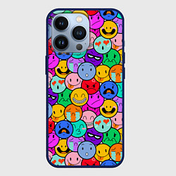 Чехол для iPhone 13 Pro Sticker bombing смайлы маленькие, цвет: 3D-тёмно-синий